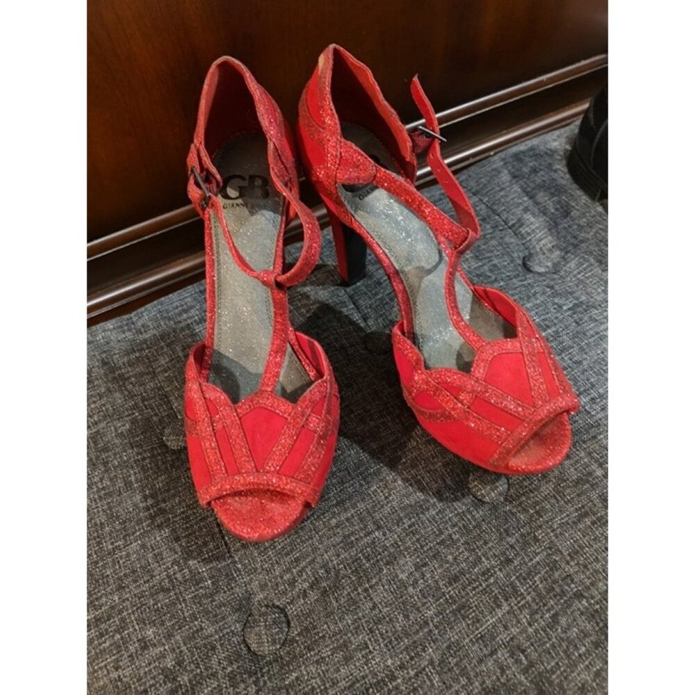 Red Sparkle Open Toe Heels Gianni Bini